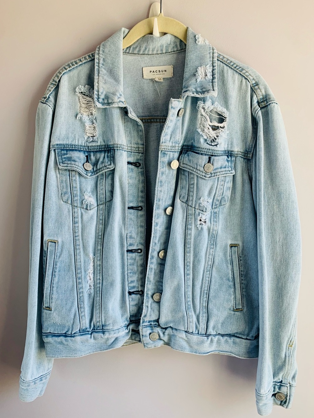 PacSun Denim Jean Trucker Jacket Light Blue Distressed  Cotton Boyfriend Small